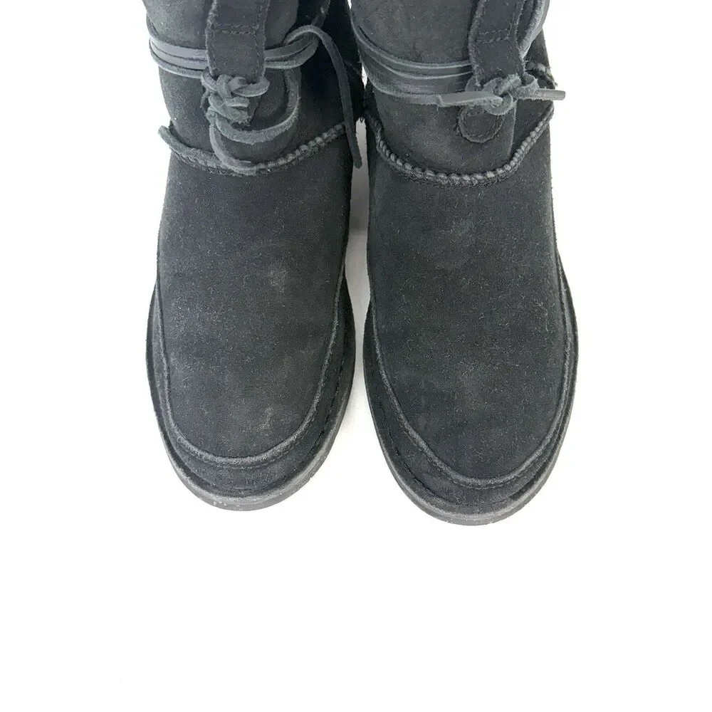 UGG Boots Womens 8 Esther Classic Shearling Winter Bootie 1103809 Black Suede